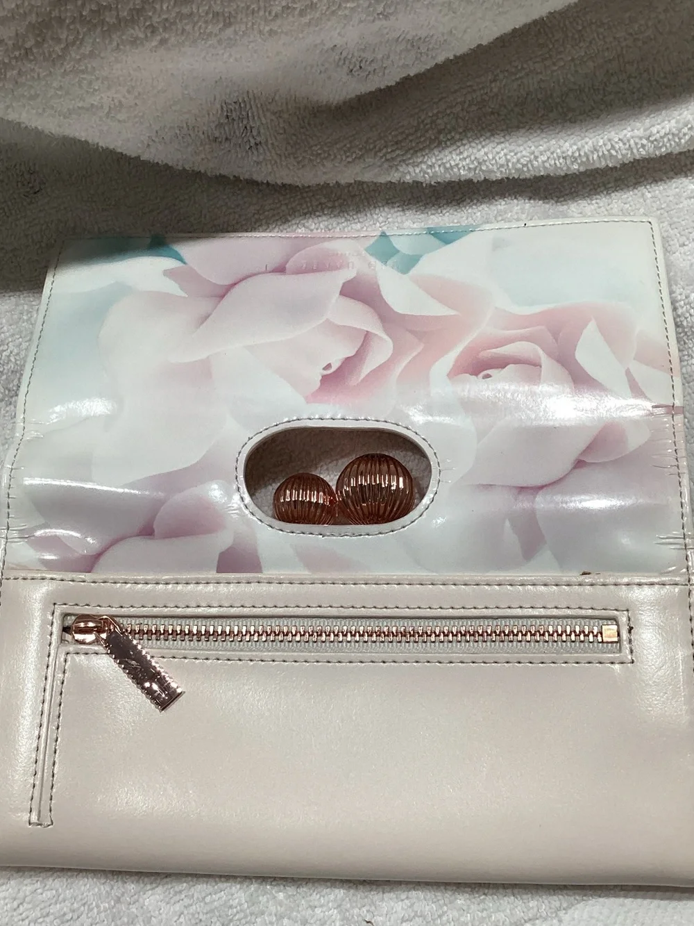 Ted Baker Rose-Print Floral Wallet with Rose Gold Clasp Like New